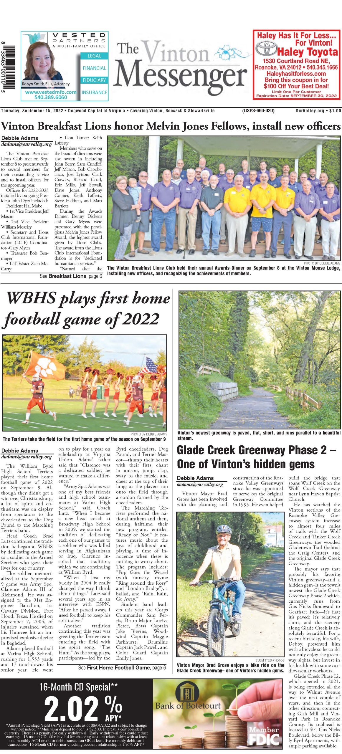 Vinton eMessenger | September 15, 2022