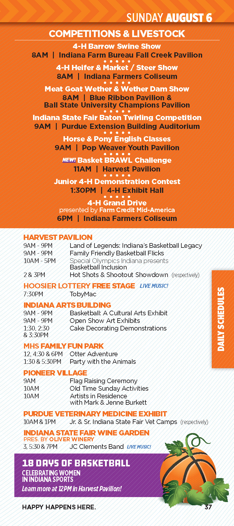 Indiana State Fair 2023 Schedule for Sunday, August 6 (Day 8)