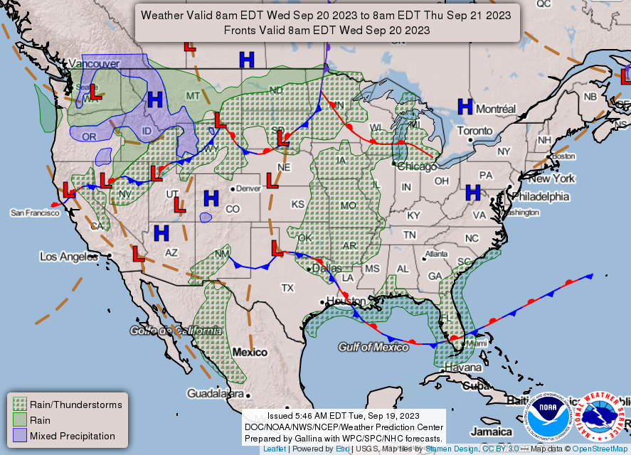 United States 3-Day Forecast for September 19, 2023 (Day 2)