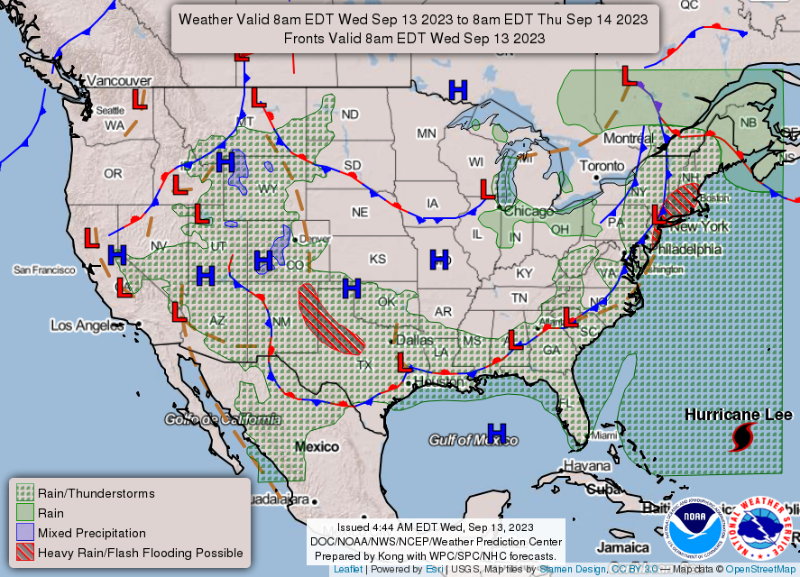 United States 3-Day Forecast for September 13, 2023 (Day 1)