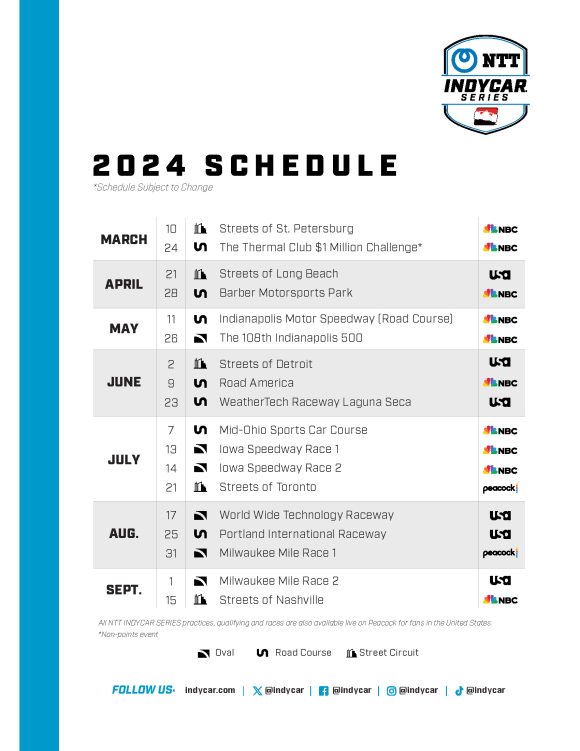 Printable 2025 NTT INDYCAR SERIES Schedule