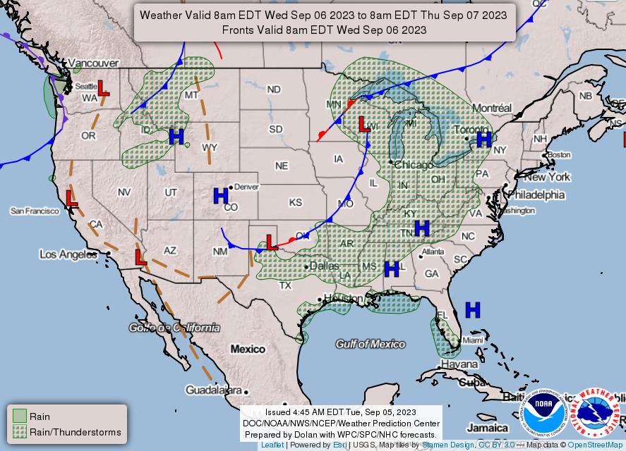 United States 3-Day Forecast for September 5, 2023 (Day 2)