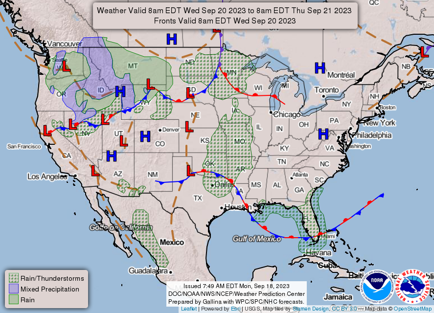 United States 3-Day Forecast for September 18, 2023 (Day 3)