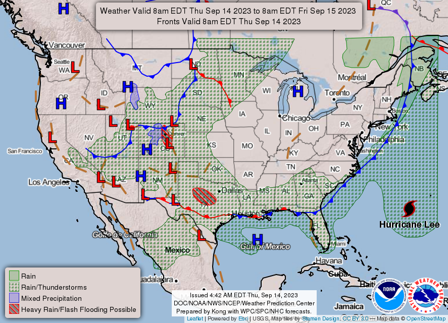 United States 3-Day Forecast for September 14, 2023 (Day 1)