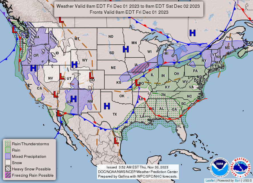United States 3 Day Forecast for November 30, 2023 (Day 2)