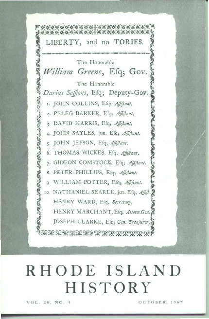 Cover of RI History, October 1967 depicting a proxy ballot of the RI election of 1775