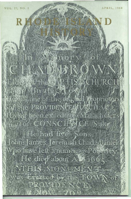 Cover of RI History, April 1968, featuring the gravestone of Chad Brown