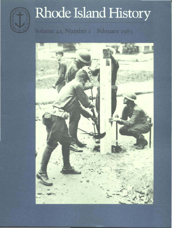 Cover of Rhode Island History featuring military men installing a pole