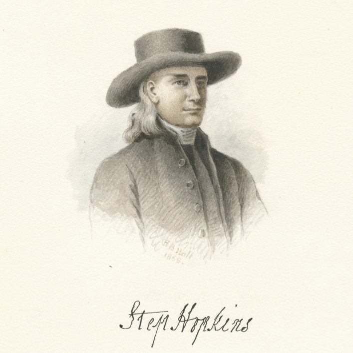 Portrait of Stephen Hopkins with his signature.