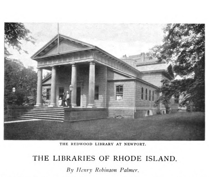 Title of the article and photo of the Redwood Library