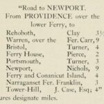 Stagecoach Route between Newport and Providence printed in "Almanack for 1763"