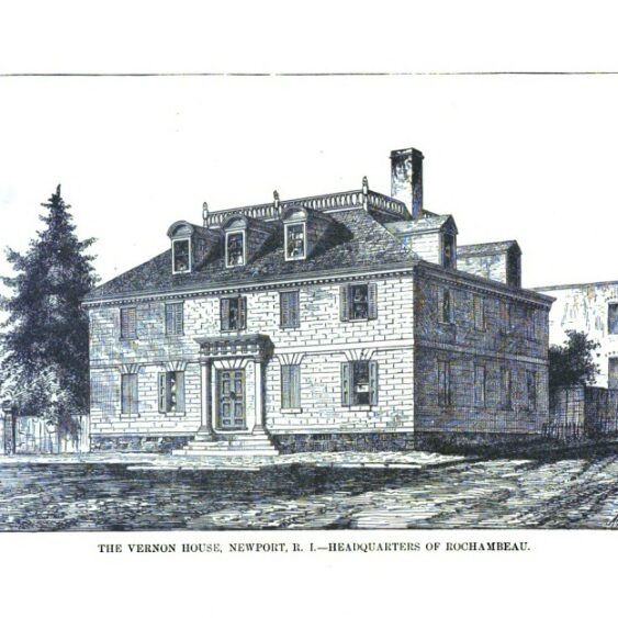 Illustration of the Vernon House in Newport, which served as the Headquarters of Rochambeau.