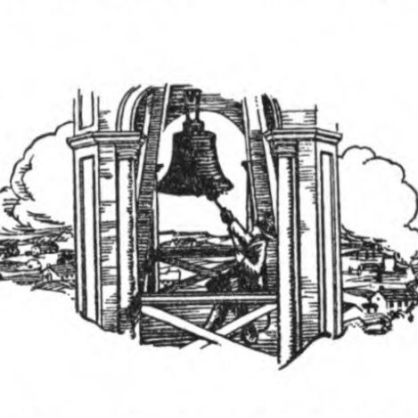 Illustration of a ringing bell in a belfry