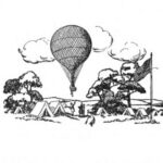 Illustration of a spy balloon over a Union army camp