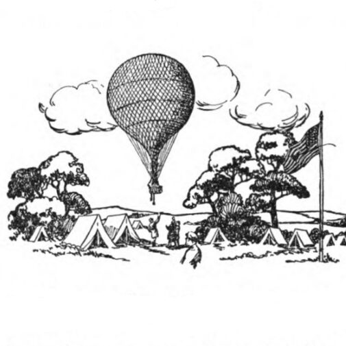 Illustration of a spy balloon over a Union army camp