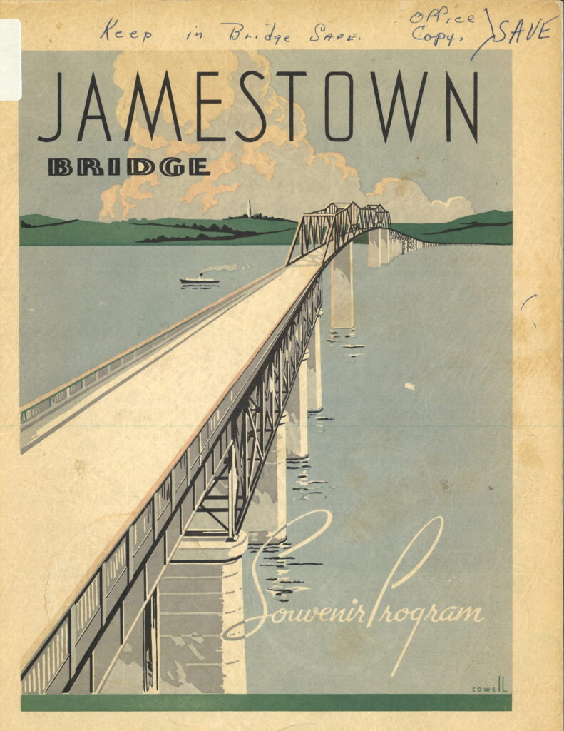 Cover of the program, featuring an illustration of the Jamestown Bridge.