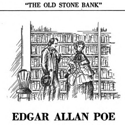 Illustration of Edgar Allen Poe at the Athenaeum with a woman