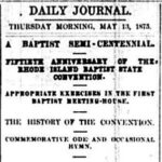 Announcement for the Baptist Semi-Centennial in the May 13th, 1873 morning edition of the Daily Journal
