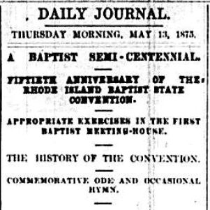 Announcement for the Baptist Semi-Centennial in the May 13th, 1873 morning edition of the Daily Journal