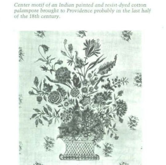 Center motif of an Indian painted and resist-dyed cotton palampore brought to Providence probably in the last half of the 18th cen.