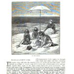 First page of the article, featuring an illustration of women and children playing on the beach