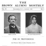 First page of the article, featuring photos of Poe and Whitman