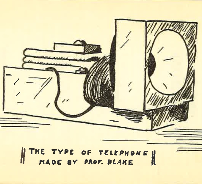 Illustration of a type of telephone made by Prof. Blake