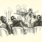 Illustration of a fancy dinner being served a turkey