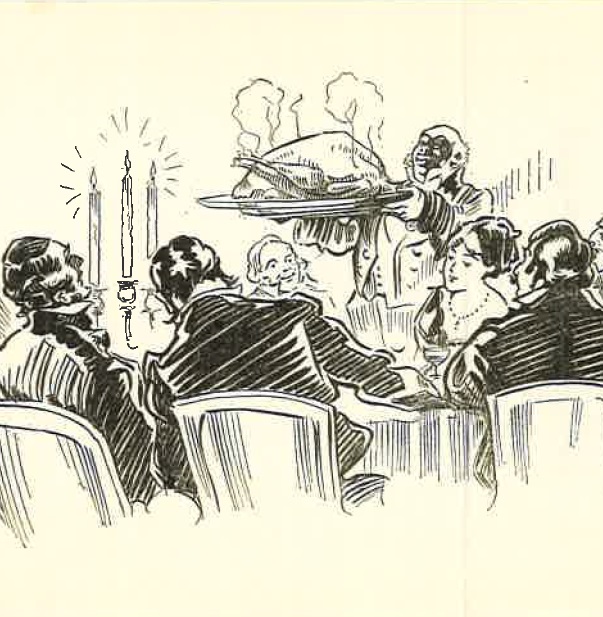Illustration of a fancy dinner being served a turkey