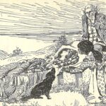 Drawing of a man, woman, and dog, looking over the body of a young woman, meant to represent Hannah Robinson. Taken from the pamphlet.