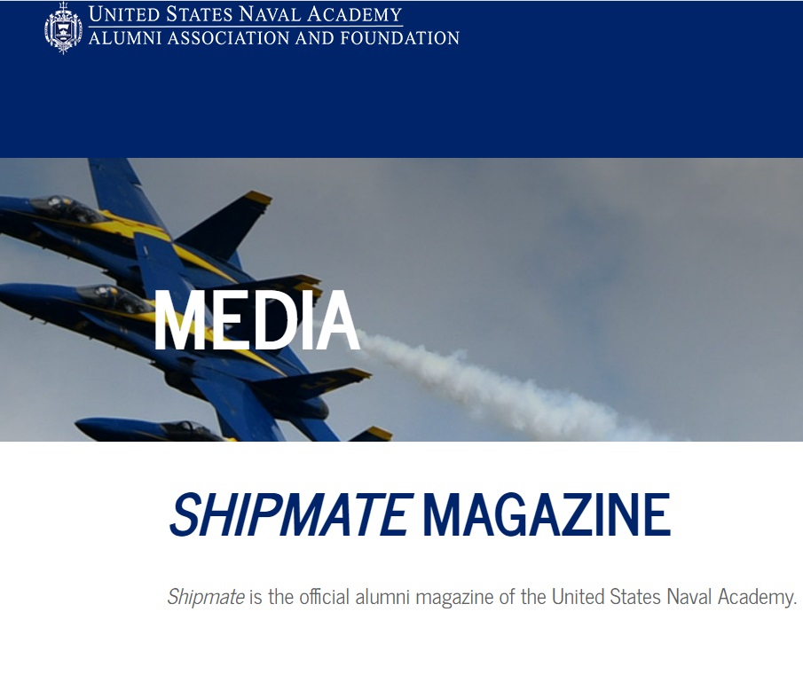 Screenshot of the US Naval Academy website Media page, highlighting Shipmate Magazine