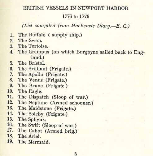 A List of British Vessels in Newport Harbor 1776-1779