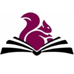 Logo depicting the Red Squirrel of the Rhode Island Historical Society atop a black open book.