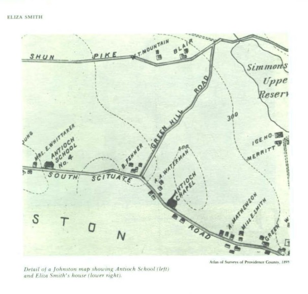 Details of a Johnston map showing Antioch School and Eliza Smith’s House