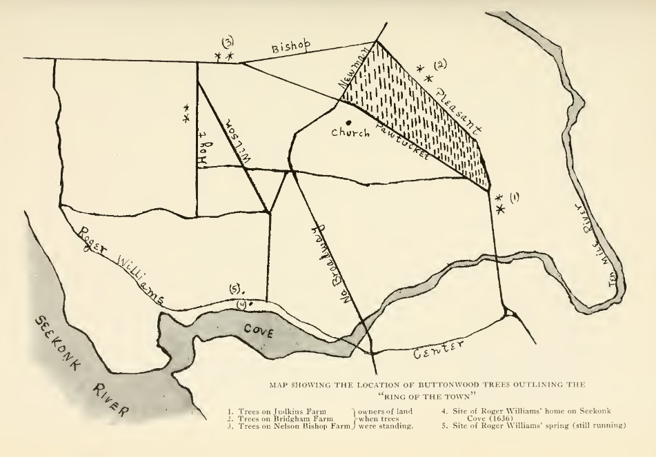 Map showing the ring of the town via Buttonwood trees