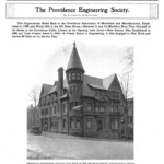 First page of the article featuring a photo of the Providence Engineering Society's club house at the corner of Benefit and Waterman Streets.