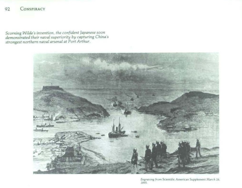 Engraving of Japanese Naval capture of Port Arthur in China, made in 1895.