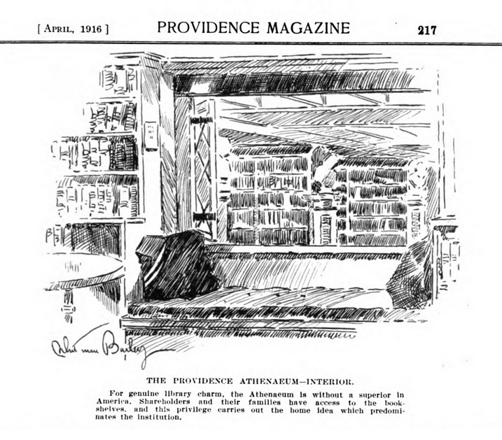 Illustration of the interior of the Providence Athenaeum