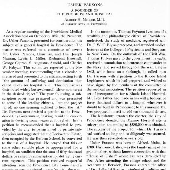 The first page of the article, on 168 of Rhode Island Medical Journal October 1940