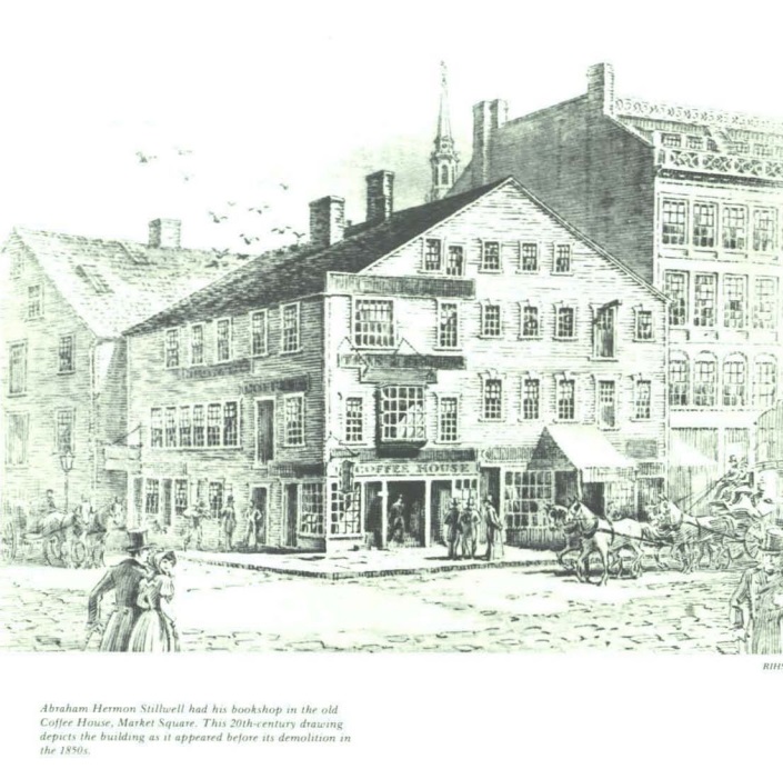 20th century drawing of the old Coffee House in Market Square before its demolition in the 1850s