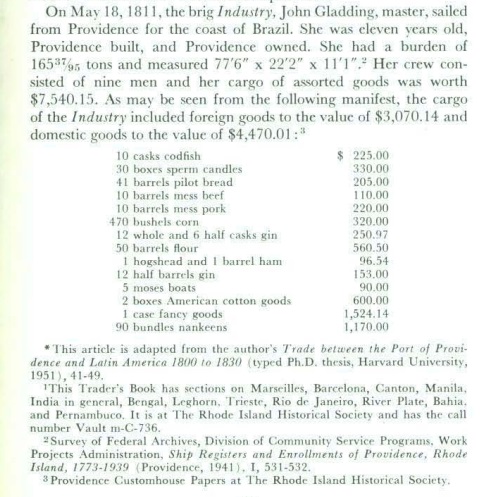 Excerpt from the article, featuring a ship's manifest