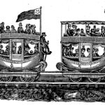 Illustration of 2 coach-style train cars, representing Political Machines