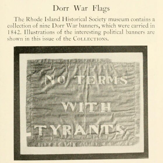 First page of the article, featuring a flag reading "No terms with tyrants