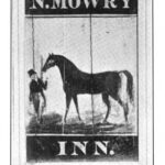 Signboard of the Mowry Tavern in Lime Rock, RI. Features a man and his horse.