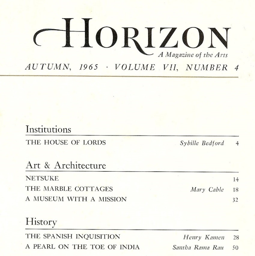 Table of contents for Horizon magazine (Autumn 1965)