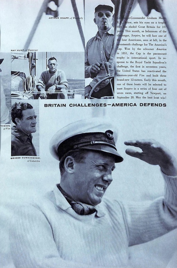 Excerpt from the article, featuring the photos of competitors in the America's Cup 1958