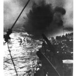 USS Moberly (PF-63) in anti-submarine action, May 6, 1945, sinking of the U-853 off Point Judith.