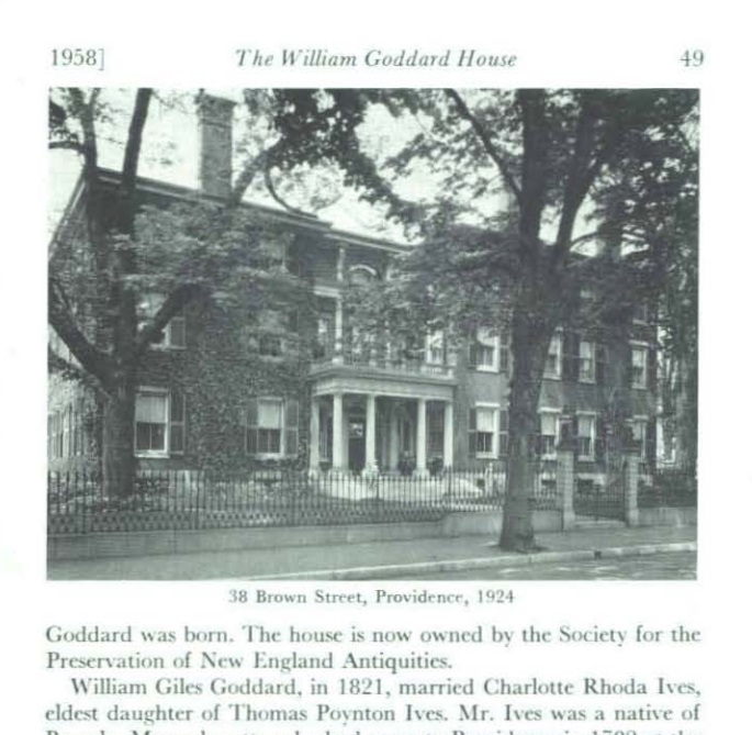 Photo of the exterior of the William Goddard House in 1924.
