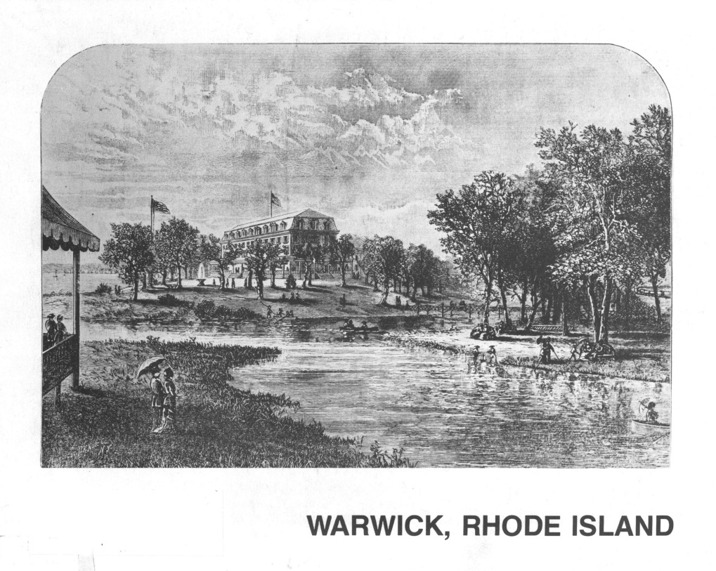 View of Oakland Beach Hotel 1873, burned 1903 and its grounds; formerly south of Suburban Parkway; wood cut, 1886.