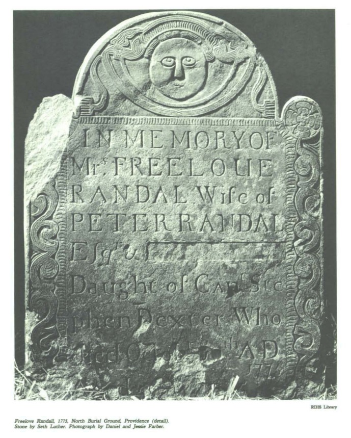 Gravestone of Freelove Randall, 1775. Carved by Seth Luther.